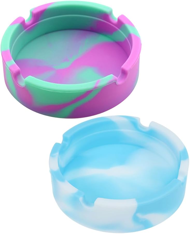 صينية سجائر سيليكون غير قابلة للانزلاق طقم من قطعتين مانع كسر جامع رماد للداخل والخارج أخضر نعناع أحمر وردي تمويه - Image 1